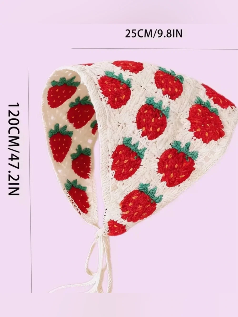 NWT Boho Crochet Strawberry Headscarf - Red, Cream, Green